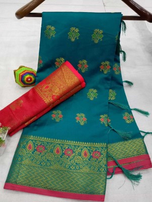 Kuwarika Woven Kanjivaram Pure Cotton, Cotton Silk Saree(Light Green)