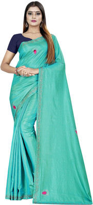 SISA ENTERPRIZE Embellished, Solid/Plain Bollywood Net Saree(Dark Green)
