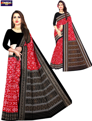 Tareninx Printed Sambalpuri Pure Cotton Saree(Red)