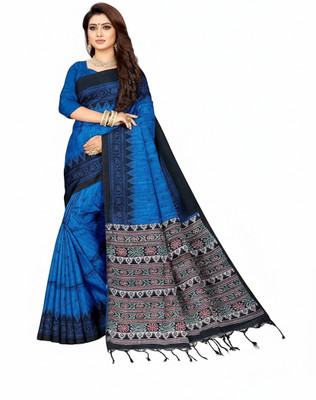 Padma Self Design, Printed Sambalpuri Pure Cotton Saree(Blue)