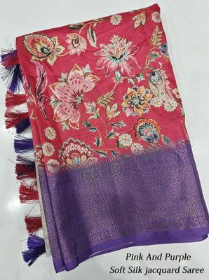 SSHAGUN LIFESTYLE Printed Hand Batik Silk Blend Saree(Purple, Yellow)