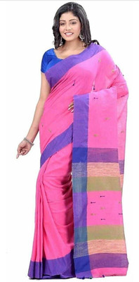 BongAp Self Design Handloom Pure Cotton Saree(Pink)