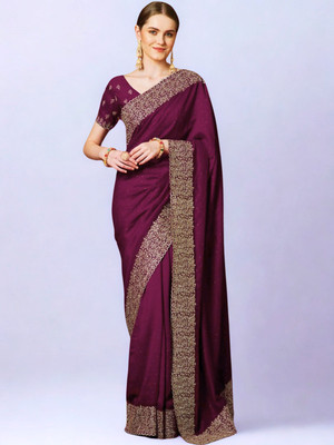 NIVACREATIONS Embroidered Assam Silk Pure Silk Saree(Maroon)