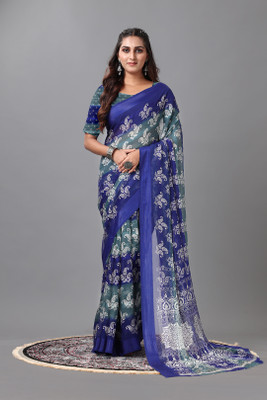 nirmal creation Printed Bollywood Chiffon Saree(Blue)