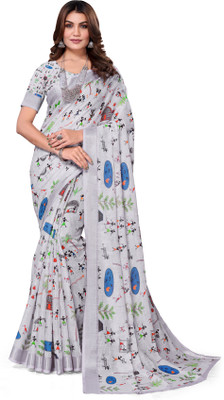 VIKASITA CREATION Digital Print Kanjivaram Linen Saree(Blue)
