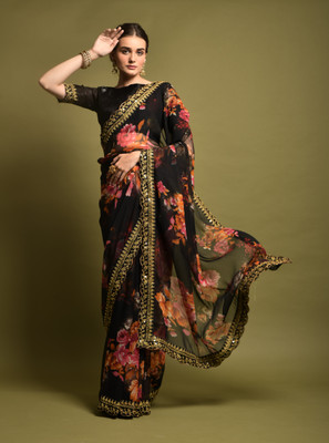 Dwiza Enterprise Embellished Bollywood Georgette Saree(Black)