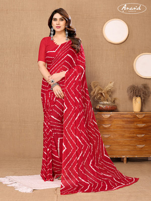 Anand Sarees Graphic Print Bollywood Georgette Saree(Red)