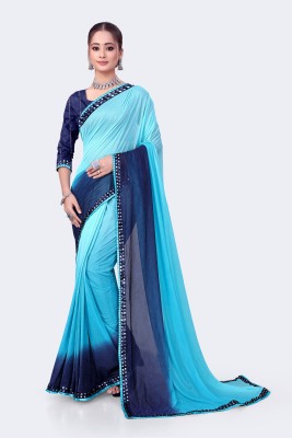 RTAD Embroidered Bollywood Lycra Blend Saree(Light Blue, Blue)