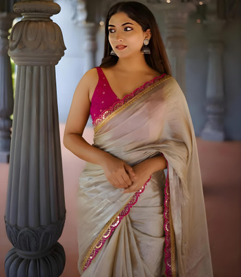 Avishafab Embellished, Embroidered Bollywood Chiffon Saree(Cream)