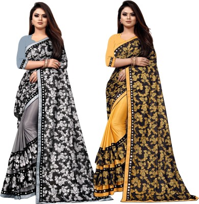 DECOFIN Embellished Bollywood Lycra Blend Saree(Pack of 2, Grey, Mustard)