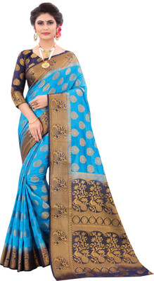 FINE WEAR Self Design Banarasi Cotton Silk, Jacquard Saree(Multicolor)