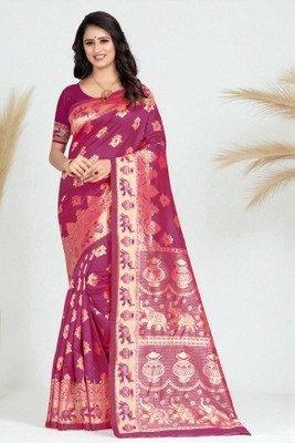 LERYZA Woven Banarasi Jacquard Saree(Pink)