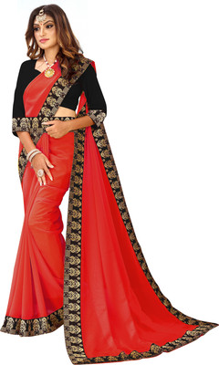LIMTD Solid/Plain Jamdani Georgette, Chiffon Saree(Red)