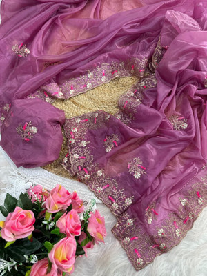 RAGISHA ENTERPRISE Embroidered Bollywood Organza Saree(Purple)