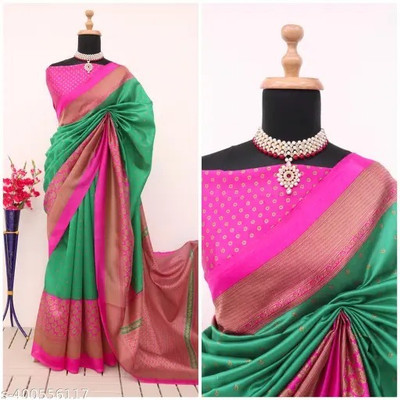 SVB Sarees Printed Bhagalpuri Art Silk Saree(Green)
