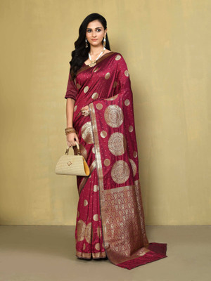 Elora Woven Banarasi Silk Blend Saree(Maroon)