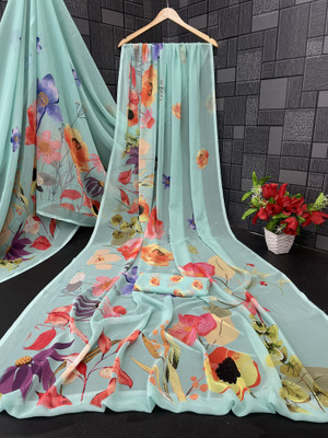 Adiyogi Enterprise Floral Print, Printed Daily Wear Georgette Saree(Multicolor)