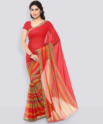 Anand Sarees Printed, Paisley, Striped Daily Wear Georgette Saree(Red)