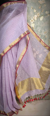 AMIT STORE Self Design Handloom Cotton Linen Saree(Pack of 2, Gold)