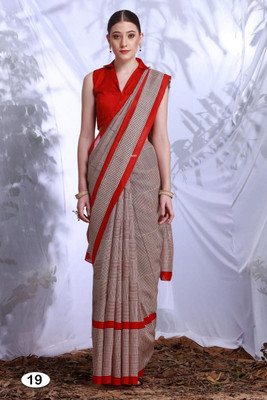 HD DESIGN Printed Daily Wear Pure Cotton Saree(Red)