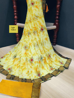 Kanooda Prints Printed Bandhani Georgette Saree(Yellow)