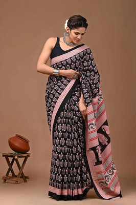 Tanishka Handicrafts Printed Daily Wear Cotton Blend Saree(Black)