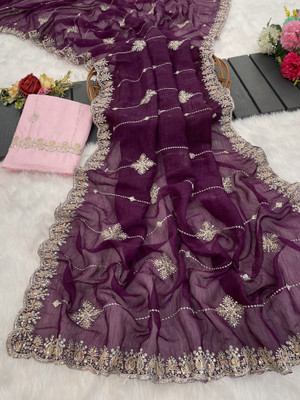 KANDORA Embroidered Bollywood Jimmy choo Saree(Purple)