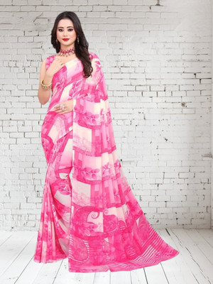 KISSAH Digital Print Bollywood Georgette Saree(Multicolor)