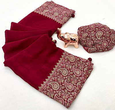 Chandan Fabrics Printed Kalamkari Jacquard Saree(Maroon)