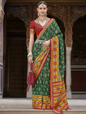 Elora Woven Patola Chiffon Saree(Dark Green)