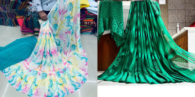 Sanjana Silk Printed Bollywood Georgette Saree(Pack of 2, Multicolor)