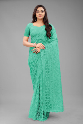 Noise Embroidered Bollywood Net Saree(Light Green)