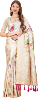 OFLINE SELECTION Woven Patola Pure Silk Saree(Cream)