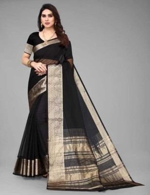 ANTARA CREATION Woven Banarasi Organza Saree(Black)