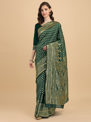 RASVRITI Woven Kanjivaram Pure Silk, Art Silk Saree(Green)