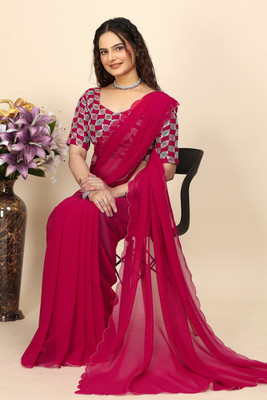 GULLAK Solid/Plain Daily Wear Georgette Saree(Red)
