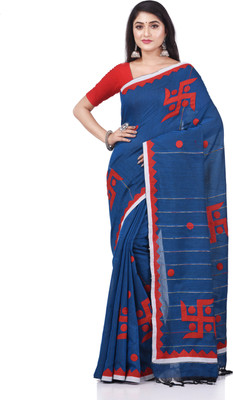 TANTLOOM Woven Handloom Handloom Pure Cotton Saree(Blue)