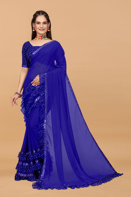 HOKLER Self Design Bollywood Georgette Saree(Blue)