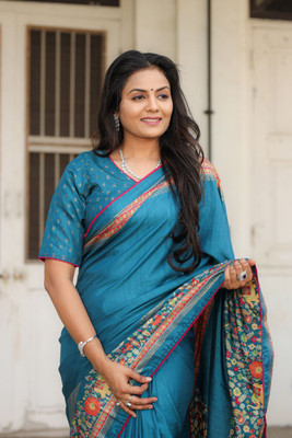 ZARISTACREATION Digital Print Bollywood Dupion Silk Saree(Blue)