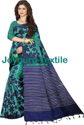 Joyguru Textile Printed Handloom Cotton Blend Saree(Light Blue)