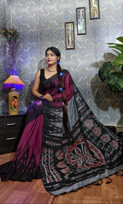 Amita Collections Printed Bhagalpuri Cotton Blend Saree(Pink)