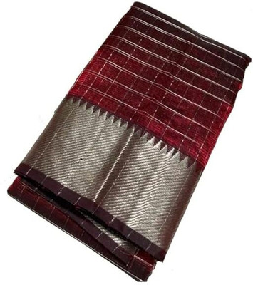 GR Handloom Checkered Bollywood Handloom Art Silk Saree(White)