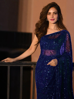 Sareemall Embellished Bollywood Georgette Saree(Dark Blue)