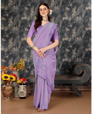 Lighthouse Solid/Plain Bollywood Lycra Blend Saree(Purple)