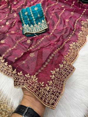 bhavika silk mills Embroidered Bollywood Georgette Saree(Purple)