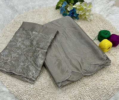 Julee Solid/Plain Bollywood Chiffon Saree(Grey)