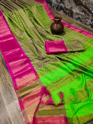 Juhi Collection Embellished Assam Silk Cotton Silk Saree(Light Green)