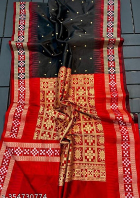 Imransaree Temple Border Sambalpuri Pure Silk Saree(Black)