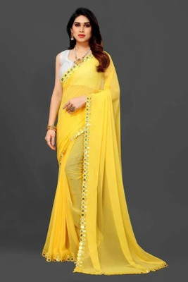 FoogFeb Embellished Bollywood Georgette Saree(Yellow)