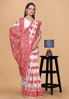 parthfabric Woven Banarasi Art Silk, Jacquard Saree(White)